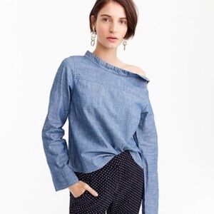 J. Crew Hi Low Funnel Neck Chambray Blouse - Petite 0